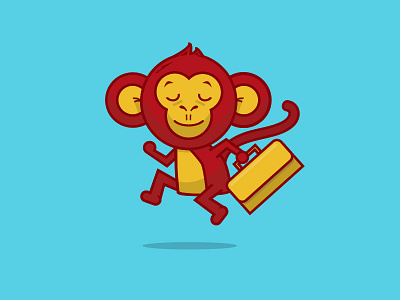 Monkey Business blue briefcase business clean flat fun illustration jump monkey work