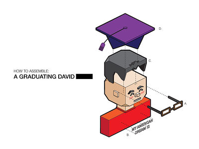 Graduation Card exploding illustration isometric polygon toy