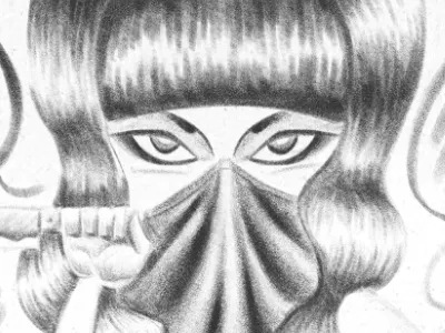 Cut draw girl gray illustration knife