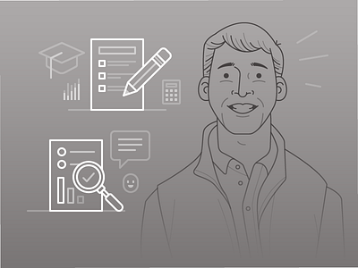 illo Experiments avatar chart chat doc icon illustration pencil person search vector