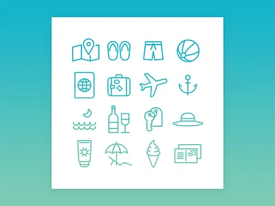 Summer Icon Set airplane icecream icon iconography pictogram set stroke summer sun travel ui vector