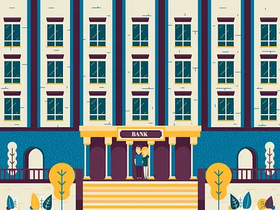 Bank meeting bank building character meeting money mortgage palace tree