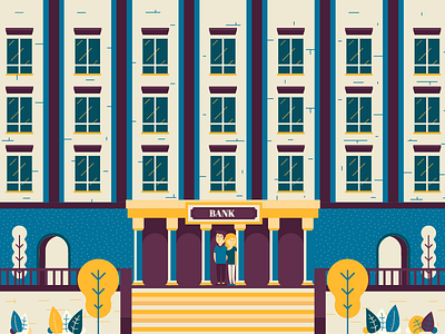 Bank meeting bank building character meeting money mortgage palace tree