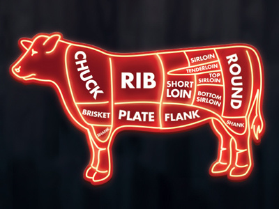 Neon Cow butcher cow meat neon