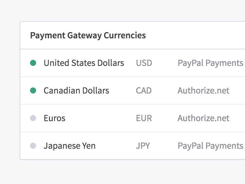 Hidden Actions currencies hidden action payment table ui