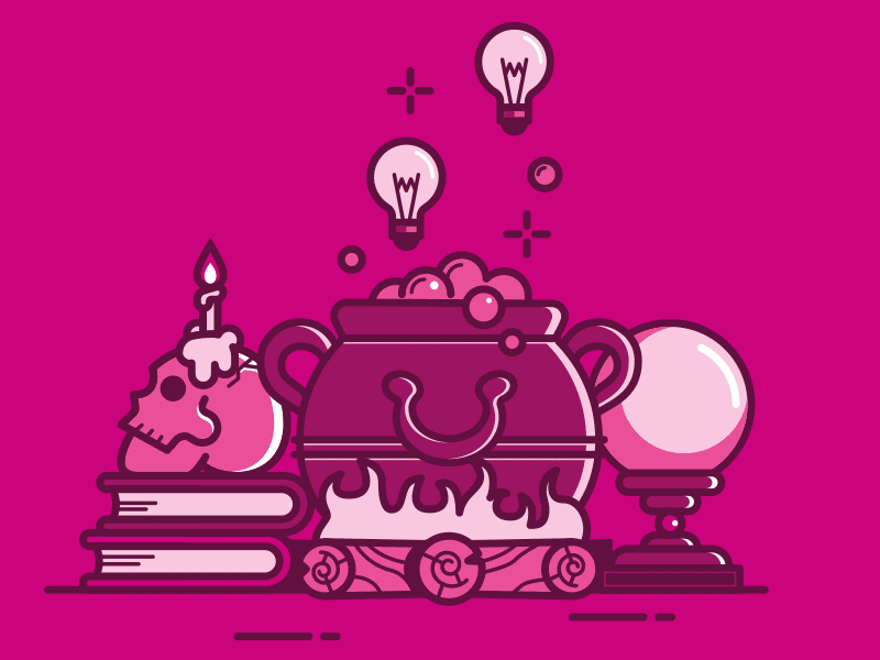 Idea potion book brainstorming cauldron flat idea illustration line magic minimalist simple skull sorcerer