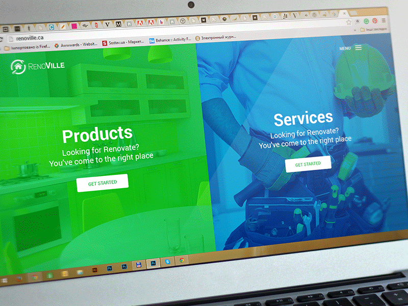 RenoVille New Website Concept concept home icons paint products renovation repair services two ui ux web