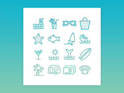 Summer Icon Set camp icon iconography pictogram set stroke summer sun surf ui vector wind