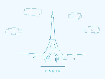 Paris Sketch blue clouds eiffel illustration paris tower