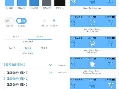 UI Style Doc color dropdown menu navigation style guide tab toggle