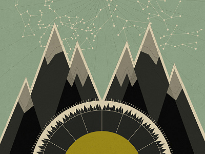 Sundial celestial constellations mountains vector