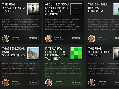 Article Preview list article blogs cards grid layout music typography web