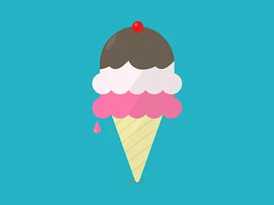 Ice Cream cherry cone flat fun ice cream material pink teal vector
