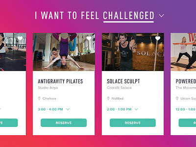 User Dashboard attributes booking cards dashboard web workout
