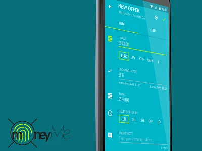moneyMe: currency exchange on your terms android android l app compose create finance fingerprints flat material design money post touchid