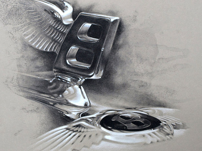 Bentley B badge bentley chrome coloured pencils details drawing logo photo realism vintage