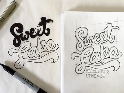 Sweet Lake Lettering branding hand drawn identity lettering logo paper pen pencil type typopgraphy