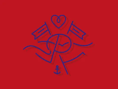 P111213 anchor curve flag heart illustration love wave