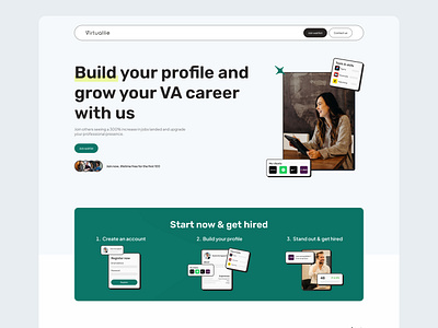 Virtuallie | Build your VA career hero hero section landing landing page startup header startup landing startup website ui va landing va page virtual assistant virtual assistants web design website design