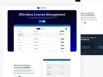 Effortless License Management | Complicens hero hero section landing landing page saas saas hero saas landing saas website simple landing startup hero startup landing ui web design website design