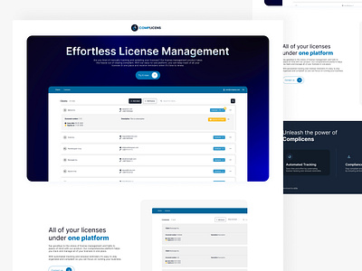 Effortless License Management | Complicens hero hero section landing landing page saas saas hero saas landing saas website simple landing startup hero startup landing ui web design website design