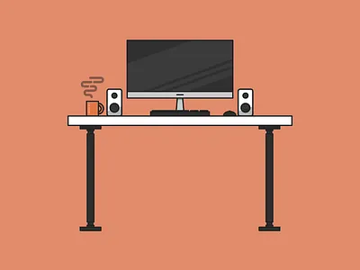 Just a desk coffee computer desk illustration orange speakers vector