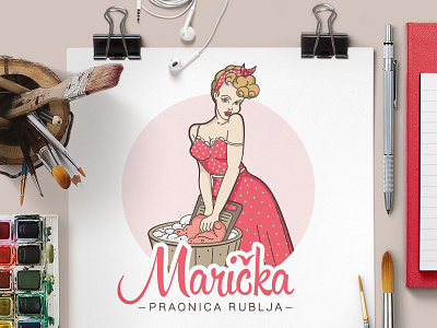 Laundry Service illustration laundry logo pinup retro washing