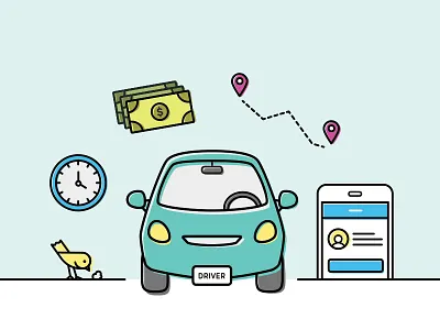 Ridesharing Illustration bird blue green illustration line magenta offset rideshare
