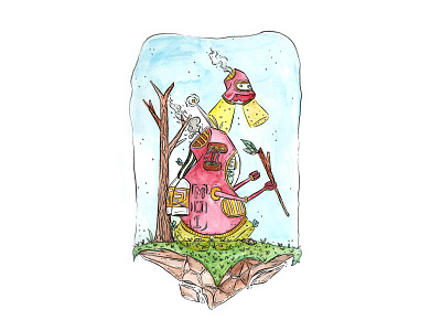 Deep Exploration illustration island robot sax water color