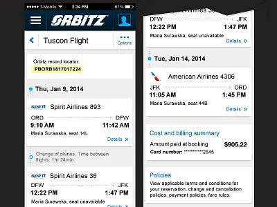 Orbitz My Trips Mobile Web mobile web travel