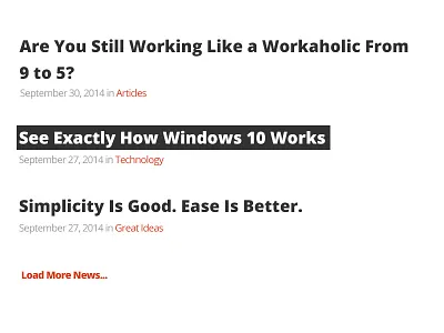 Minimal News Widget black blog dark list load more masonry minimal news red white widget