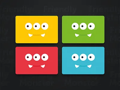 Friendly Monster business cards. branding business cards color. design eyes illustration minimal monster teeth