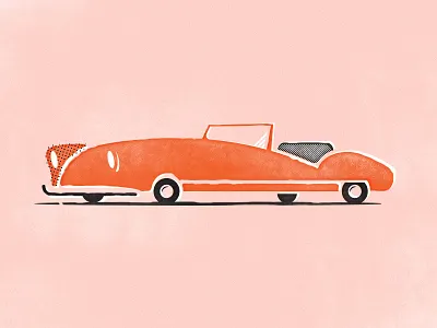 Top Down auto car illustration mid century vintage zoom