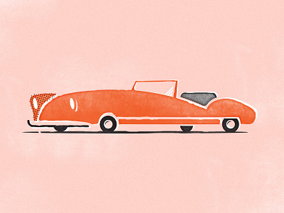 Top Down auto car illustration mid century vintage zoom