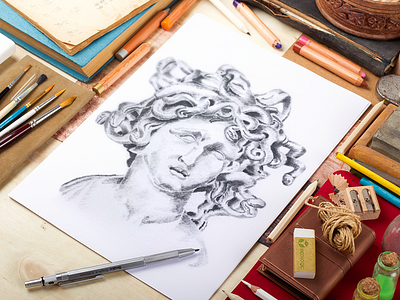 Medusa Gorgon art character drawing face head illustration medusa paper pencil sketch snake wood