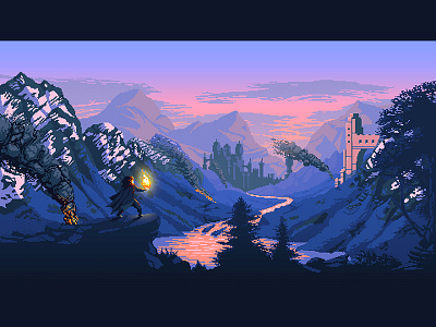 Wildfire concept illustration landscape pixel art