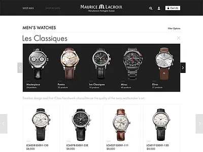Maurice Lacroix e shop grid jewelry luxury minimal slider watch website