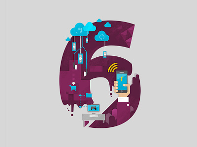 6 6 digital editorial illustration number six typo vector