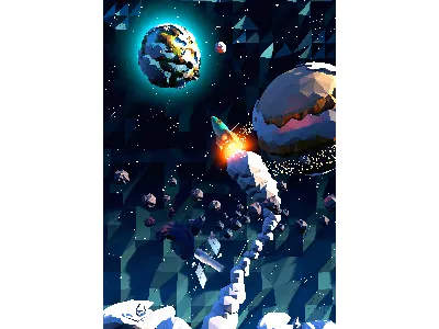 Steam 2 3d asteroid cinema 4d cloud fire illustration low poly rocket smoke space stars steam