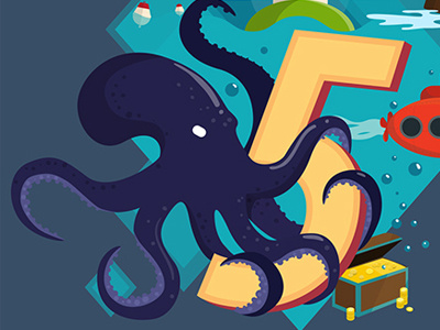 Deep ocean blue five illustration ocean octopus