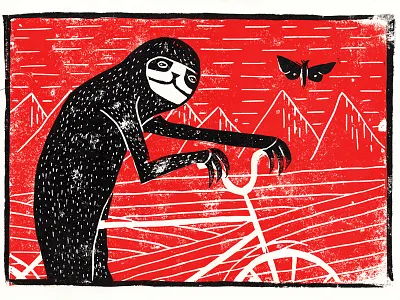 The Sloth and Moth lino making print