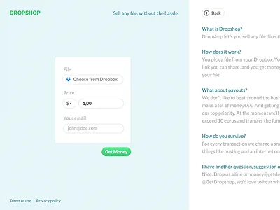 Dropshop – WIP design dropbox dropshop file money sell upload