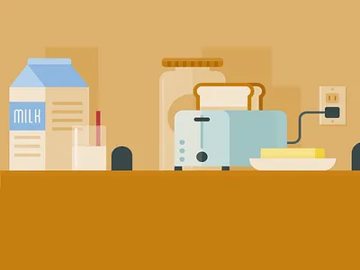 Kitchen Counter bread butter childrens cookies counter flat food illustration kitchen milk scene simple