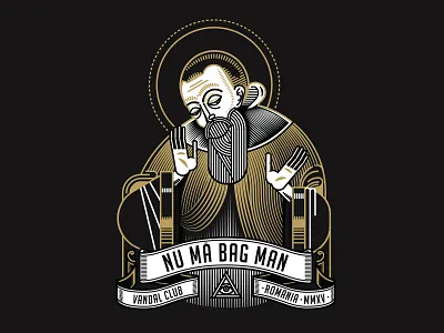 Nu Ma Bag Man black gold lines nmbm saint tshirt vandal white