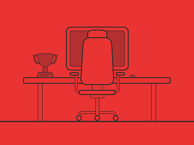 Portfolio Project Header - Gamer Desk chair computer desk gamer header illustration outline portfolio sketch trophy web