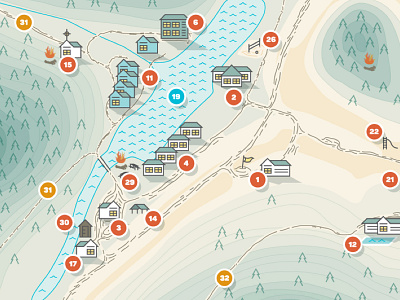 Camp Map cabins camp forest hill map mountain topographic