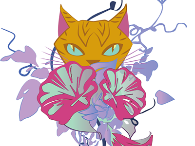 Tattoo Design cat floral flower ink morning glory tattoo