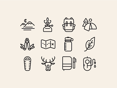 Backpacking backpack backpacking camp camping flat icons illustration line minimal nature outdoors