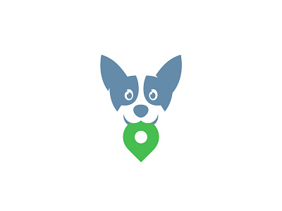 Walking animal app blue dog green head logo navigation negative pet pin pointer