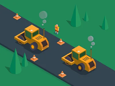 Asphalting 2d asphalt dozer isometric simple truck vector